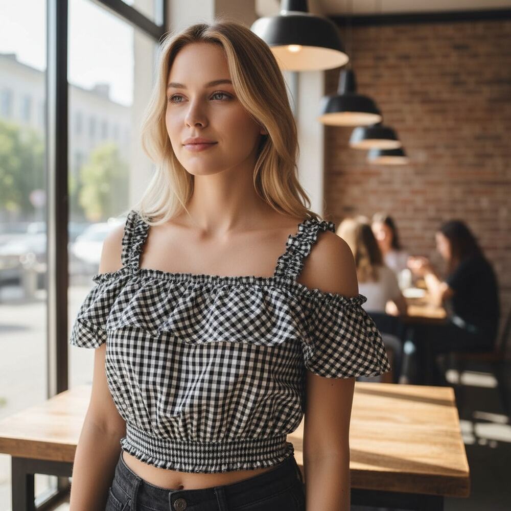 7 For All Mankind Gingham Crop Top – Size Large - Altered